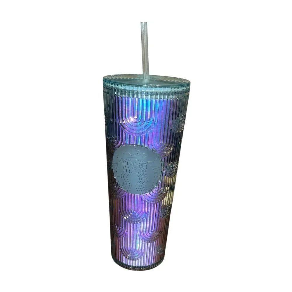 Starbucks Mermaid Iridescent 24oz Tumbler Cold Cup Venti Rainbow Blue Purple EUC